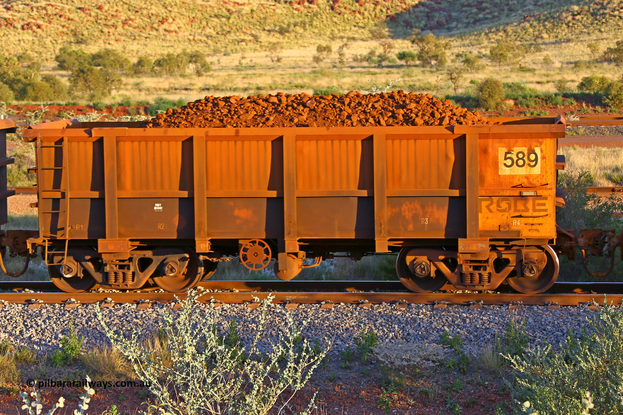 0589 170513 8754
Robe River ore waggon 589, built by Tomlinson Steel WA, handbrake side loaded view, Cape Lambert yard, May 13, 2017.
Keywords: 589;Tomlinson-Steel-WA;Robe-ore-waggon;