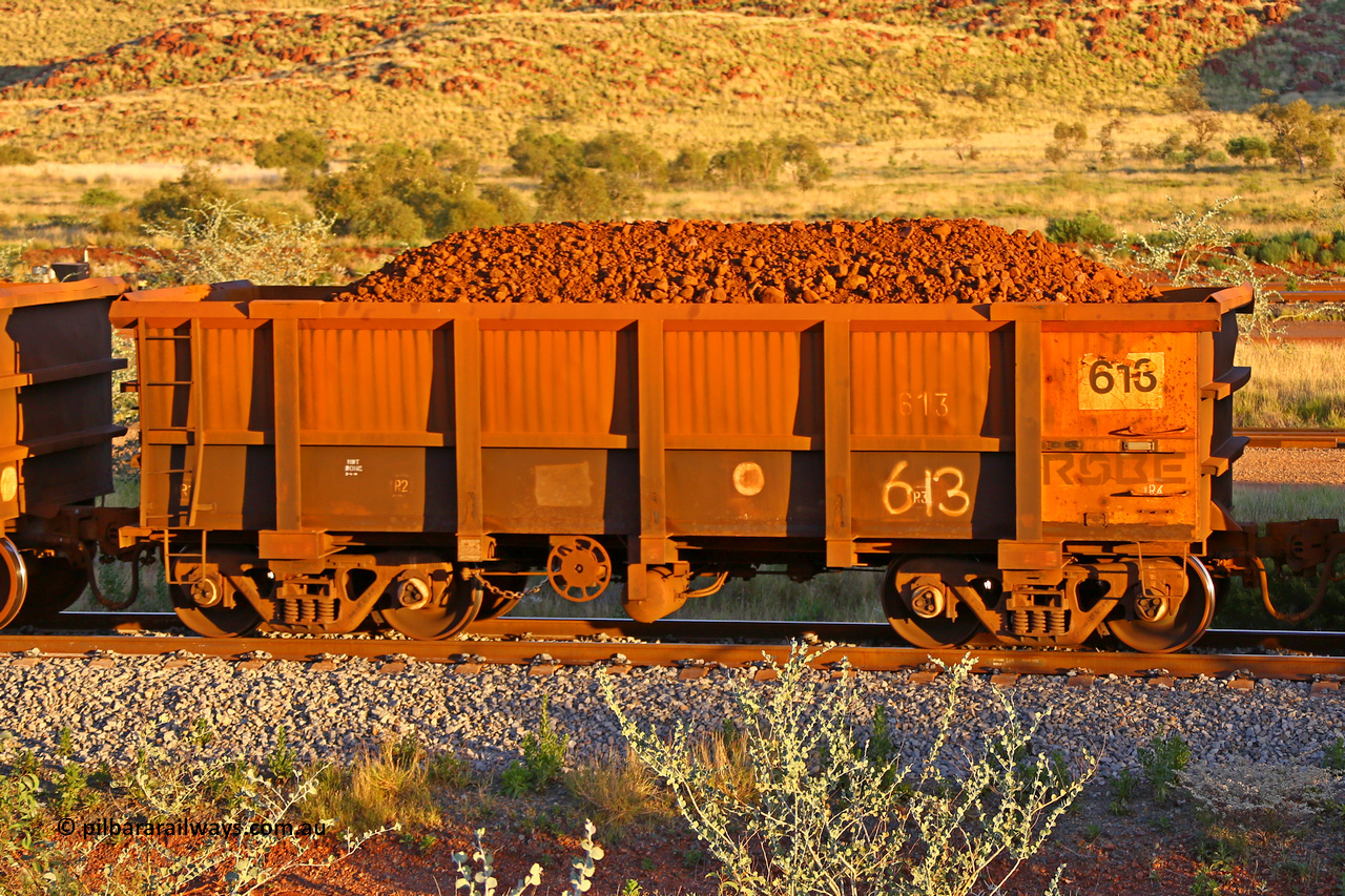 0613 170513 8662
Robe River ore waggon 613, built by Tomlinson Steel WA, handbrake side loaded view, Cape Lambert yard, May 13, 2017.
Keywords: 613;Tomlinson-Steel-WA;Robe-ore-waggon;