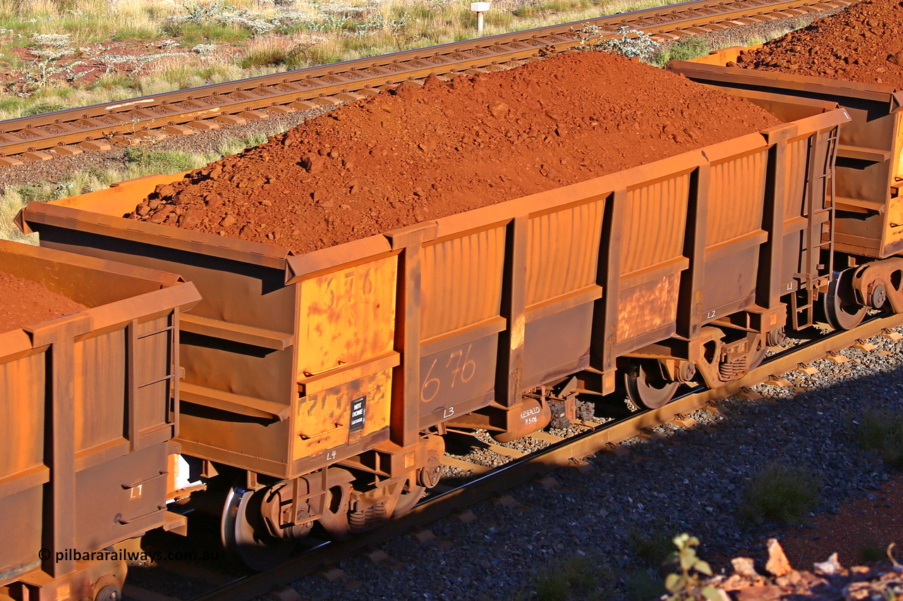 0676 210322 9778
Robe River ore waggon 676, built by Tomlinson Steel WA, rotary coupler end non-handbrake side loaded view at the 17 km on the Cape Lambert line, March 22, 2021.
Keywords: 676;Tomlinson-Steel-WA;Robe-ore-waggon;