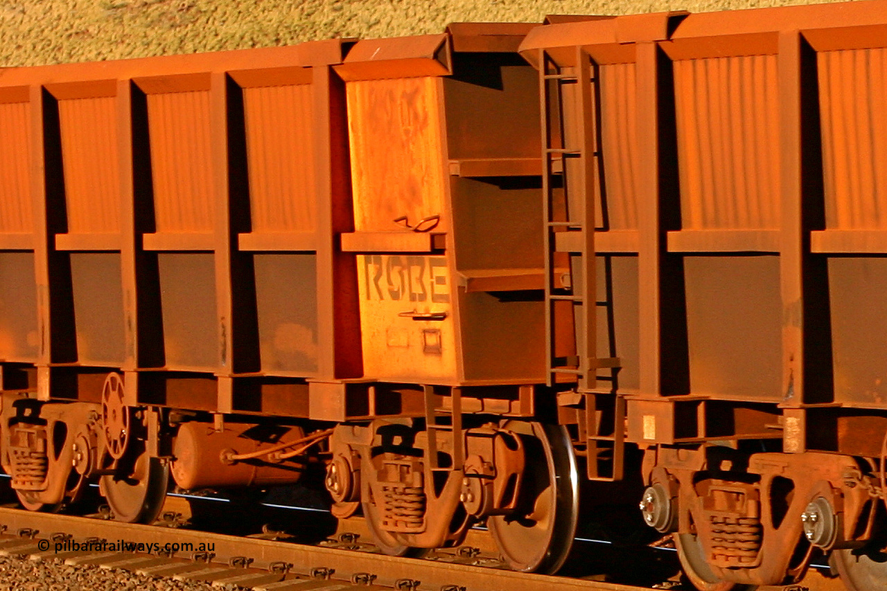 0890 060722 7590
Robe River ore waggon 890, built by Centurion Industries WA, rotary coupler end handbrake side empty partial view, at the 11.7 km, Cape Lambert. July 22, 2006.
Keywords: 890;Centurion-Industries-WA;Robe-ore-waggon;