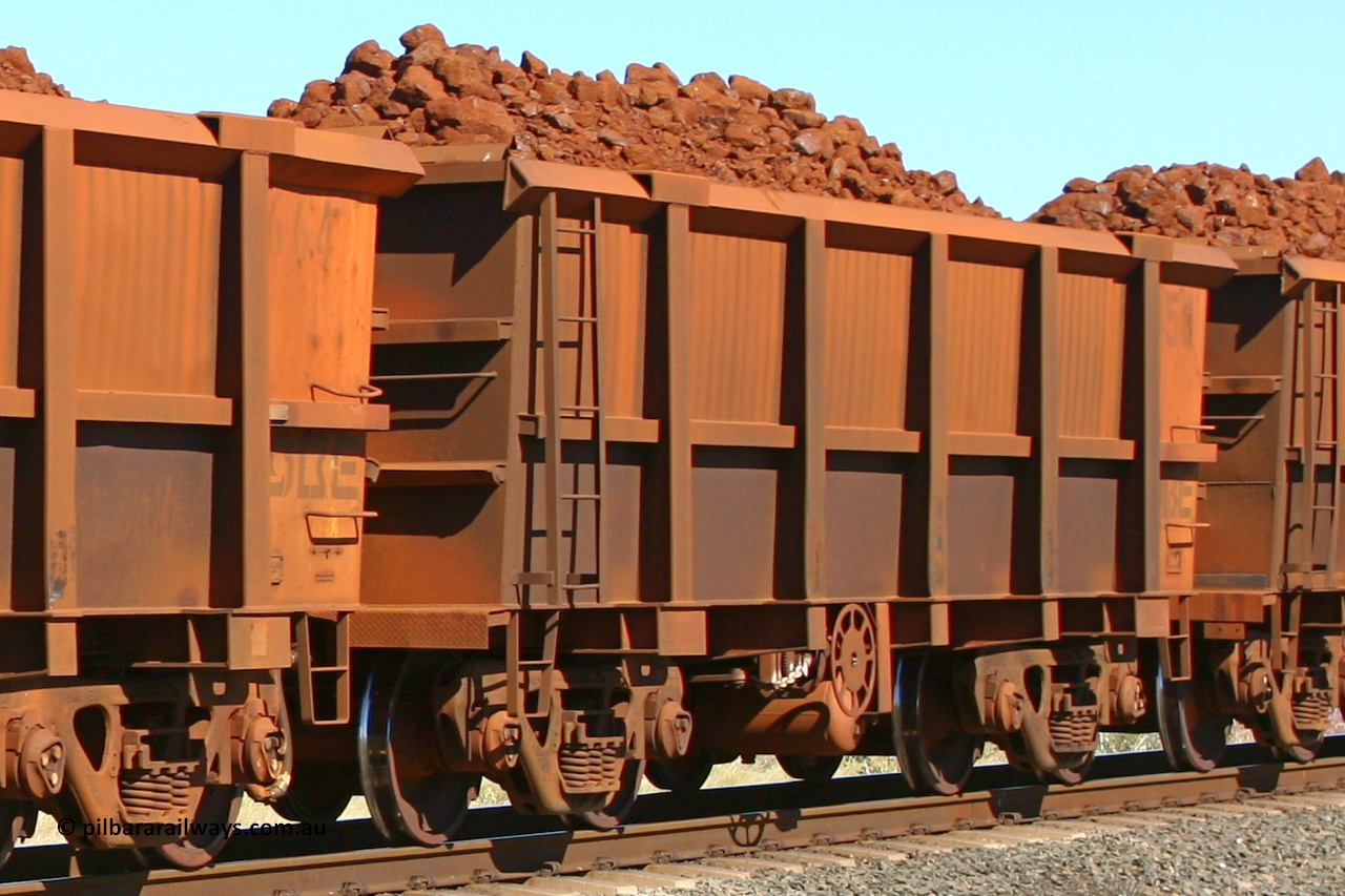 0958 060716 7192
Robe River ore waggon 958, built by Centurion Industries WA, fixed coupler end handbrake side loaded view at the 71 km on the Deepdale line, Western Creek, July 16, 2006.
Keywords: 958;Centurion-Industries-WA;Robe-ore-waggon;