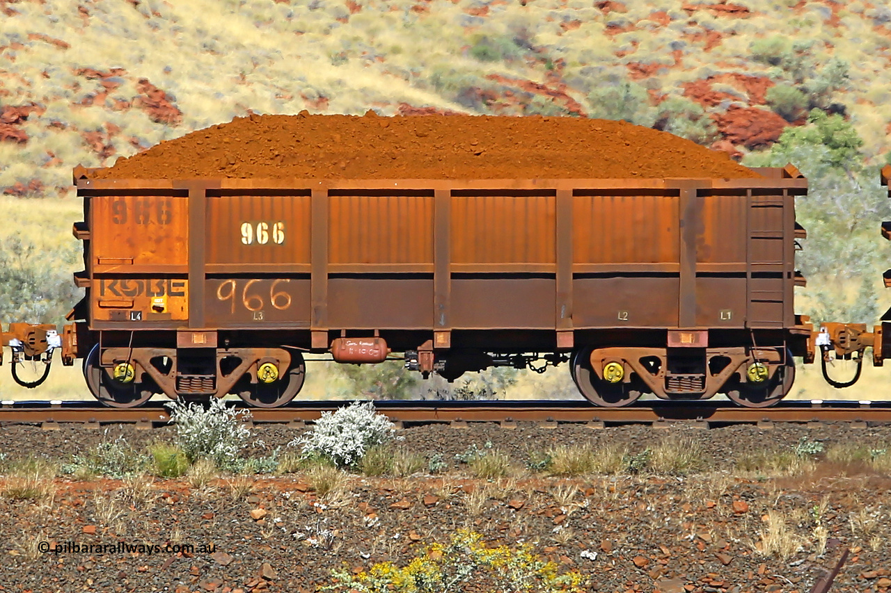 0966 170728 09951
Robe River ore waggon 966, built by Centurion Industries WA, non-handbrake side loaded view at the 72 km, Western Creek on the Deepdale line. July 28, 2017.
Keywords: 966;Centurion-Industries-WA;Robe-ore-waggon;