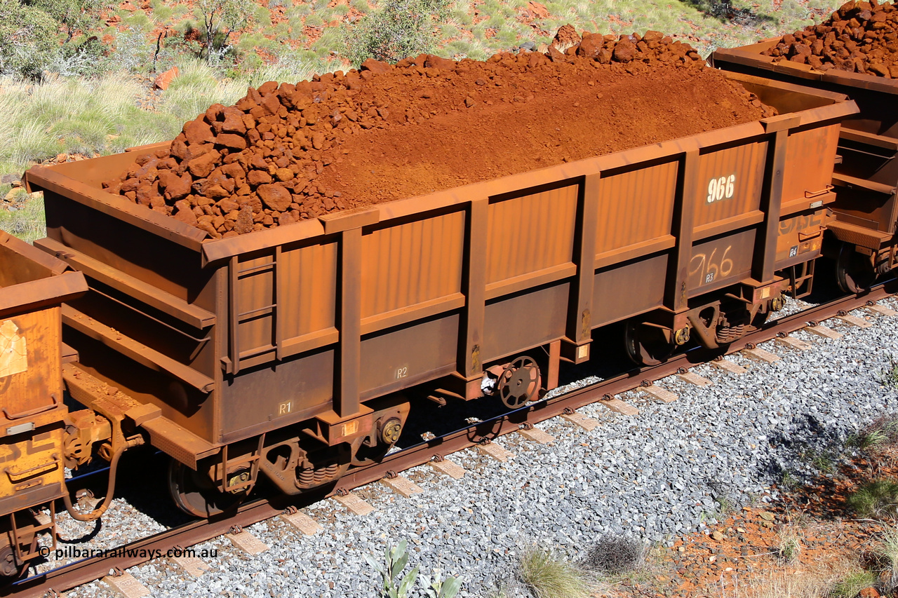 0966 180616 1877
Robe River ore waggon 966, built by Centurion Industries WA, fixed coupler handbrake side loaded view at Maitland Siding on the Deepdale line, June 16, 2018.
Keywords: 966;Centurion-Industries-WA;Robe-ore-waggon;