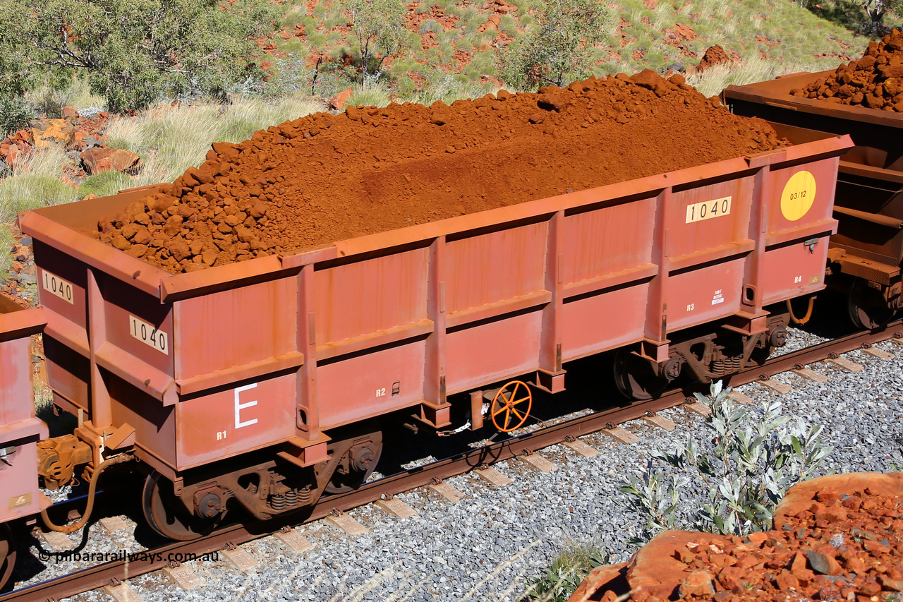 1040 180616 1864
Robe River ore waggon 1040, built by Bradken Rail Qld, fixed coupler handbrake side loaded view at Maitland Siding on the Deepdale line, June 16, 2018.
Keywords: 1040;Bradken-Rail-Qld;Robe-ore-waggon;
