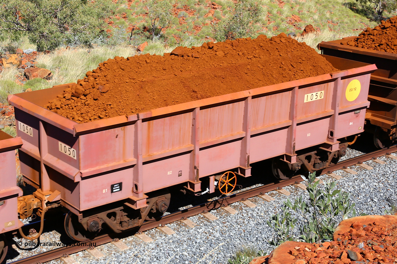 1050 180616 1855
Robe River ore waggon 1050, built by Bradken Rail Qld, fixed coupler handbrake side loaded view at Maitland Siding on the Deepdale line, June 16, 2018.
Keywords: 1050;Bradken-Rail-Qld;Robe-ore-waggon;
