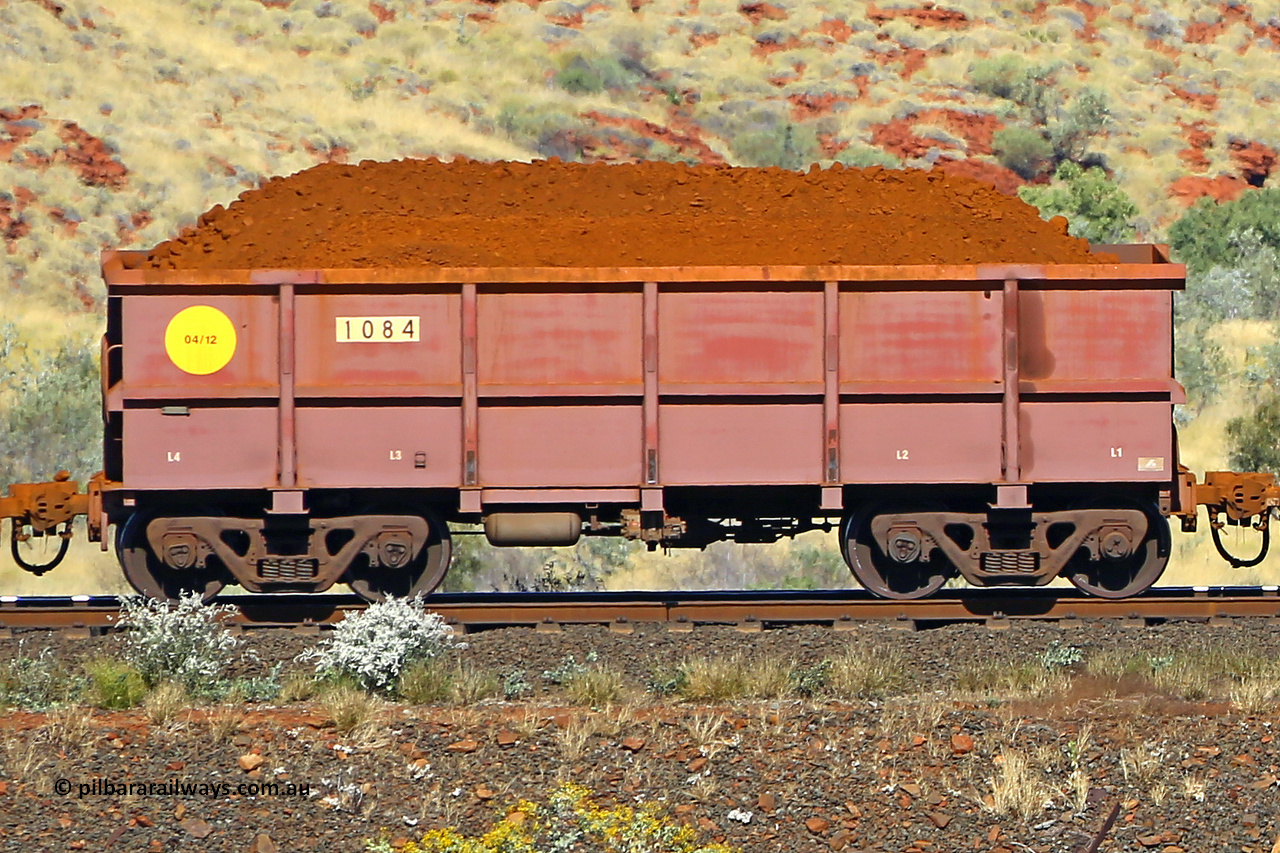 1084 170728 09913
Robe River ore waggon 1084, built by Bradken Rail Qld in April 2012, non-handbrake side loaded view at the 72 km, Western Creek on the Deepdale line. July 28, 2017.
Keywords: 1084;Bradken-Rail-Qld;Robe-ore-waggon;
