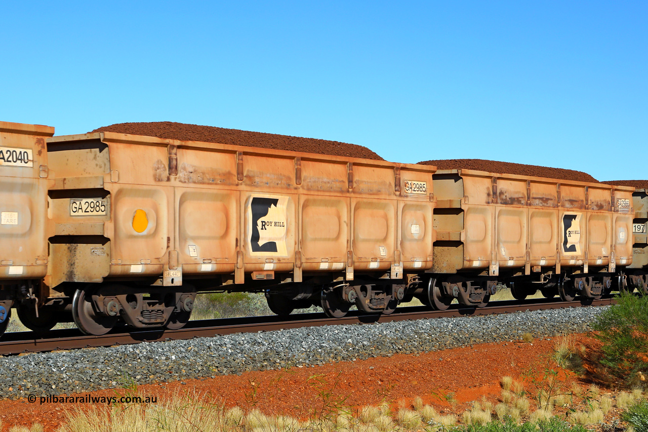 250501 0306
At the 88.448 km, just south of HPPL crossing loop on the Roy Hill line, loaded Roy Hill waggon pair GA 2985 - GA 2986, built in China by CSR Yangtze as an CCK138 model ore waggon. May 1, 2025.
Keywords: GA-type;GA2985-GA2986;CSR-Yangtze;CCK138;