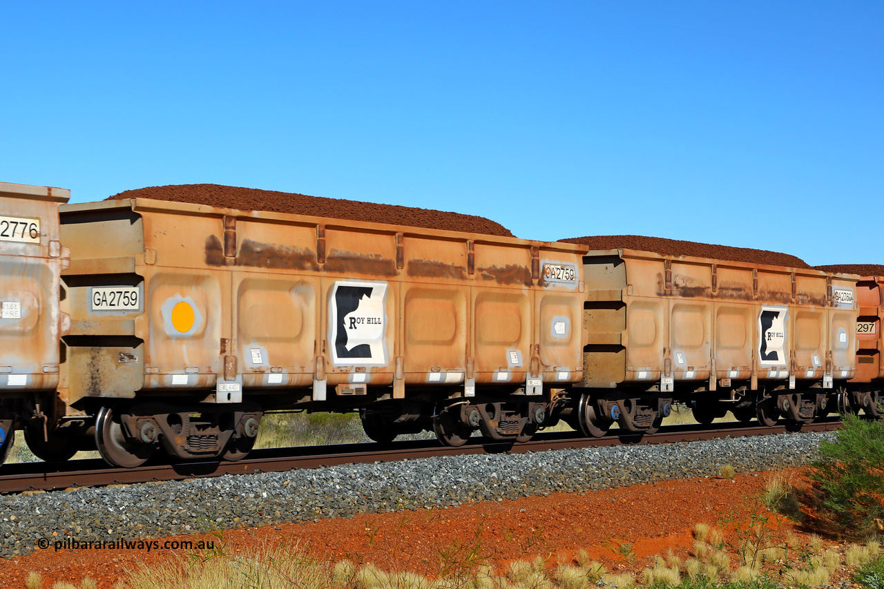250501 0317
At the 88.448 km, just south of HPPL crossing loop on the Roy Hill line, loaded Roy Hill waggon pair GA 2759 - GA 2760, built in China by CSR Yangtze as an CCK138 model ore waggon. May 1, 2025.
Keywords: GA-type;GA2759-GA2760;CSR-Yangtze;CCK138;