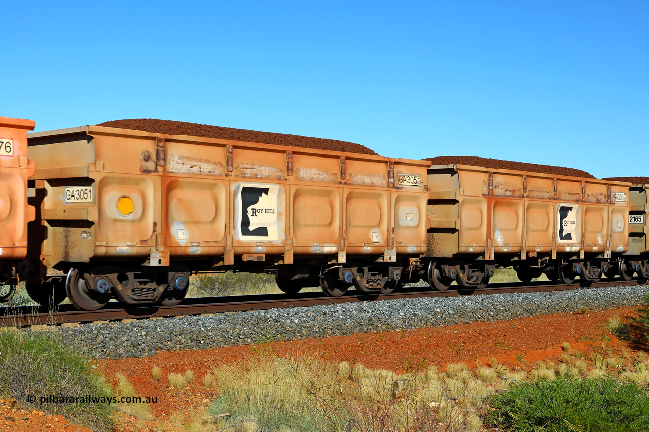 250501 0337
At the 88.448 km, just south of HPPL crossing loop on the Roy Hill line, loaded Roy Hill waggon pair GA 3051 - GA 3052, built in China by CSR Yangtze as an CCK138 model ore waggon. May 1, 2025.
Keywords: GA-type;GA3051-GA3052;CSR-Yangtze;CCK138;