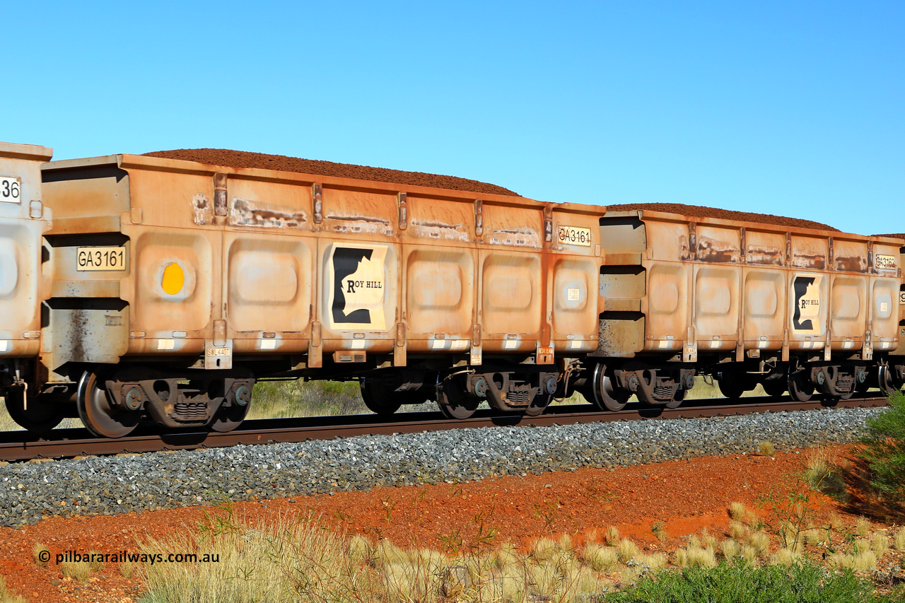250501 0382
At the 88.448 km, just south of HPPL crossing loop on the Roy Hill line, loaded Roy Hill waggon pair GA 3161 - GA 3162, built in China by CSR Yangtze as an CCK138 model ore waggon. May 1, 2025.
Keywords: GA-type;GA3161-GA3162;CSR-Yangtze;CCK138;