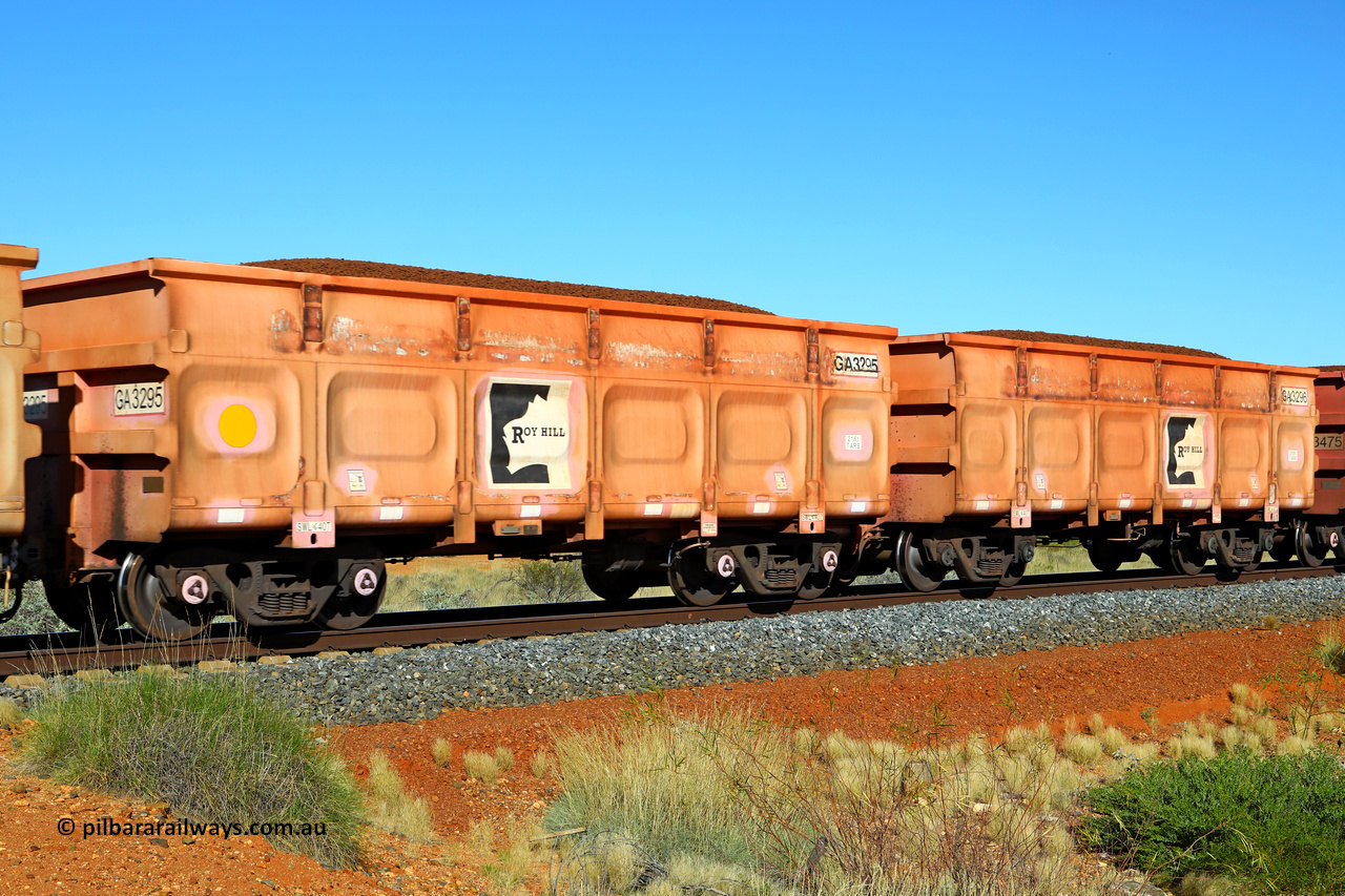 250501 0391
At the 88.448 km, just south of HPPL crossing loop on the Roy Hill line, loaded Roy Hill waggon pair GA 3295 - GA 3296, built in China by CRRC Yangtze as an CCK138 model ore waggon in Breast Cancer Awareness pink livery. May 1, 2025.
Keywords: GA-type;GA3295-GA3296;CRRC-Yangtze;CCK138;