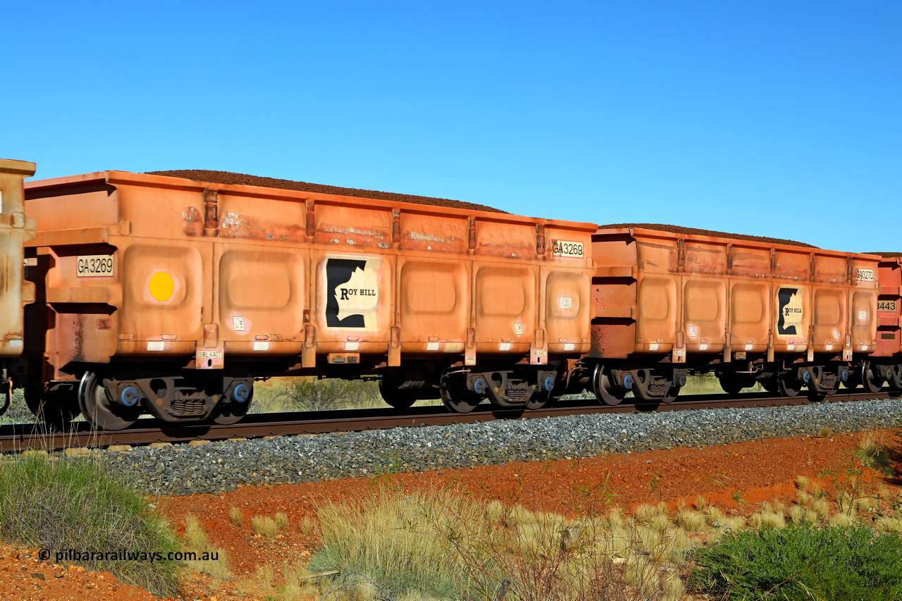 250501 0404
At the 88.448 km, just south of HPPL crossing loop on the Roy Hill line, loaded Roy Hill waggon pair GA 3269 - GA 3270, built in China by CRRC Yangtze as an CCK138 model ore waggon in Breast Cancer Awareness pink livery. May 1, 2025.
Keywords: GA-type;GA3269-GA3270;CRRC-Yangtze;CCK138;