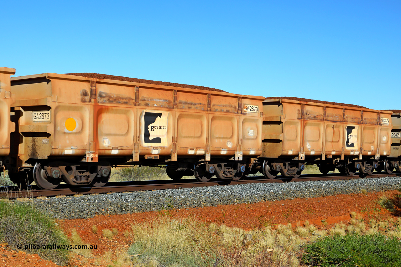 250501 0413
At the 88.448 km, just south of HPPL crossing loop on the Roy Hill line, loaded Roy Hill waggon pair GA 2873 - GA 2874, built in China by CSR Yangtze as an CCK138 model ore waggon. May 1, 2025.
Keywords: GA-type;GA2873-GA2874;CSR-Yangtze;CCK138