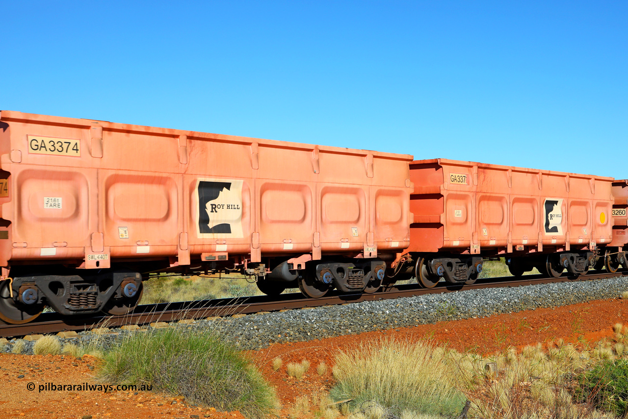 250501 0477
At the 88.448 km, just south of HPPL crossing loop on the Roy Hill line, empty Roy Hill waggon pair GA 3373 - GA 3374, built in China by CRRC Yangtze as an CCK138 model ore waggon in Breast Cancer Awareness pink livery. May 1, 2025.
Keywords: GA-type;GA3373-GA3374;CRRC-Yangtze;CCK138;