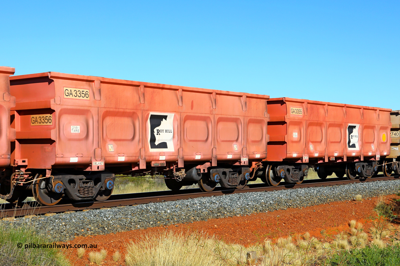 250501 0484
At the 88.448 km, just south of HPPL crossing loop on the Roy Hill line, empty Roy Hill waggon pair GA 3355 - GA 3356, built in China by CRRC Yangtze as an CCK138 model ore waggon in Breast Cancer Awareness pink livery. May 1, 2025.
Keywords: GA-type;GA3355-GA3356;CRRC-Yangtze;CCK138