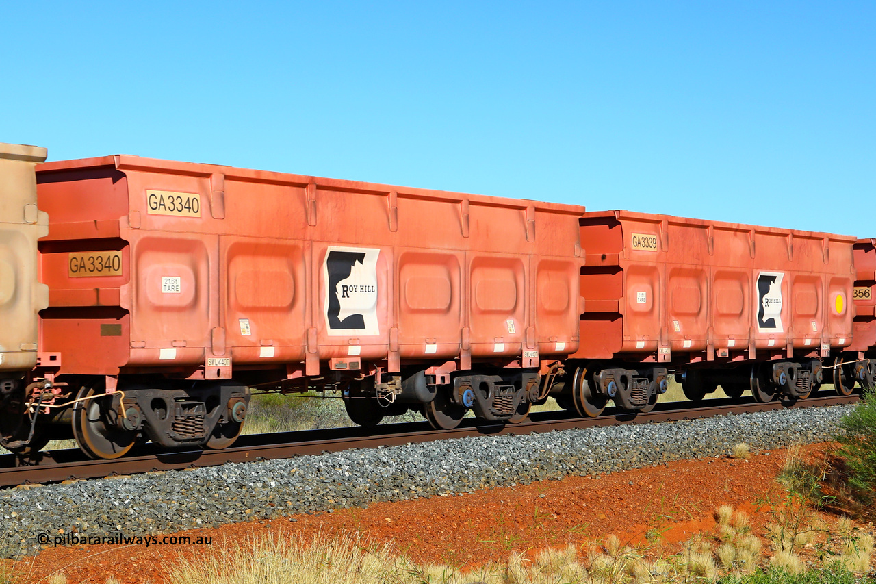 250501 0485
At the 88.448 km, just south of HPPL crossing loop on the Roy Hill line, empty Roy Hill waggon pair GA 3339 - GA 3340, built in China by CRRC Yangtze as an CCK138 model ore waggon in Breast Cancer Awareness pink livery. May 1, 2025.
Keywords: GA-type;GA3339-GA3340;CRRC-Yangtze;CCK138