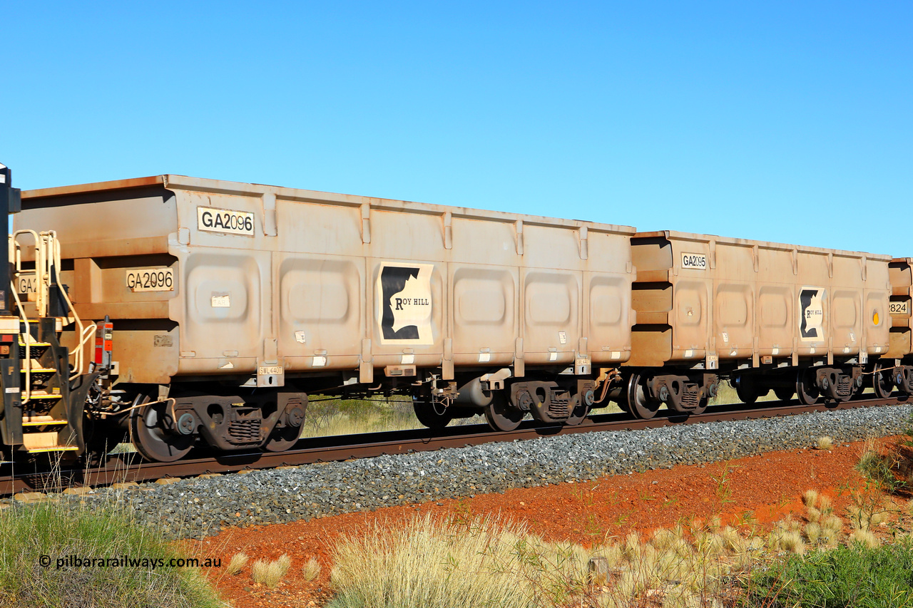 250501 0492
At the 88.448 km, just south of HPPL crossing loop on the Roy Hill line, empty Roy Hill waggon pair GA 2095 - GA 2096, built in China by CSR Yangtze as an CCK138 model ore waggon. May 1, 2025.
Keywords: GA-type;GA2095-GA2096;CSR-Yangtze;CCK138