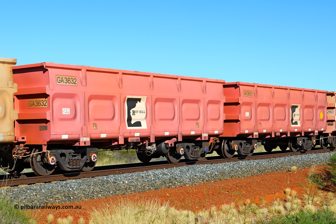 250501 0513
At the 88.448 km, just south of HPPL crossing loop on the Roy Hill line, empty Roy Hill waggon pair GA 3631 - GA 3632, built in China by CRRC Yangtze as an CCK138 model ore waggon in Breast Cancer Awareness pink livery. May 1, 2025
Keywords: GA-type;GA3631-GA3632;CRRC-Yangtze;CCK138;