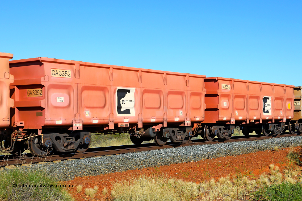 250501 0538
At the 88.448 km, just south of HPPL crossing loop on the Roy Hill line, empty Roy Hill waggon pair GA 3351 - GA 3352, built in China by CRRC Yangtze as an CCK138 model ore waggon in Breast Cancer Awareness pink livery. May 1, 2025
Keywords: GA-type;GA3351-GA3352;CRRC-Yangtze;CCK138;