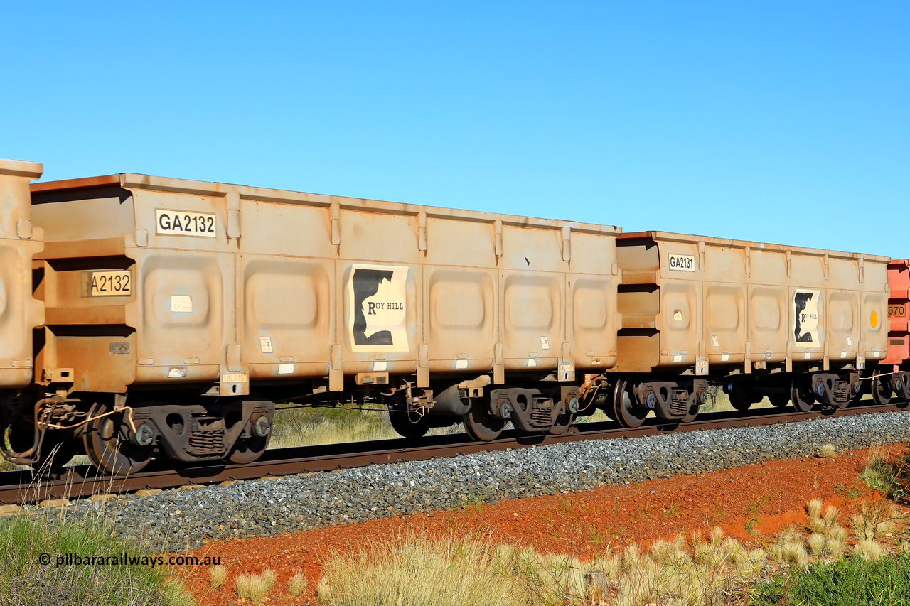 250501 0546
At the 88.448 km, just south of HPPL crossing loop on the Roy Hill line, empty Roy Hill waggon pair GA 2131 - GA 2132, built in China by CSR Yangtze as an CCK138 model ore waggon. May 1, 2025.
Keywords: GA-type;GA2131-GA2132;CSR-Yangtze;CCK138