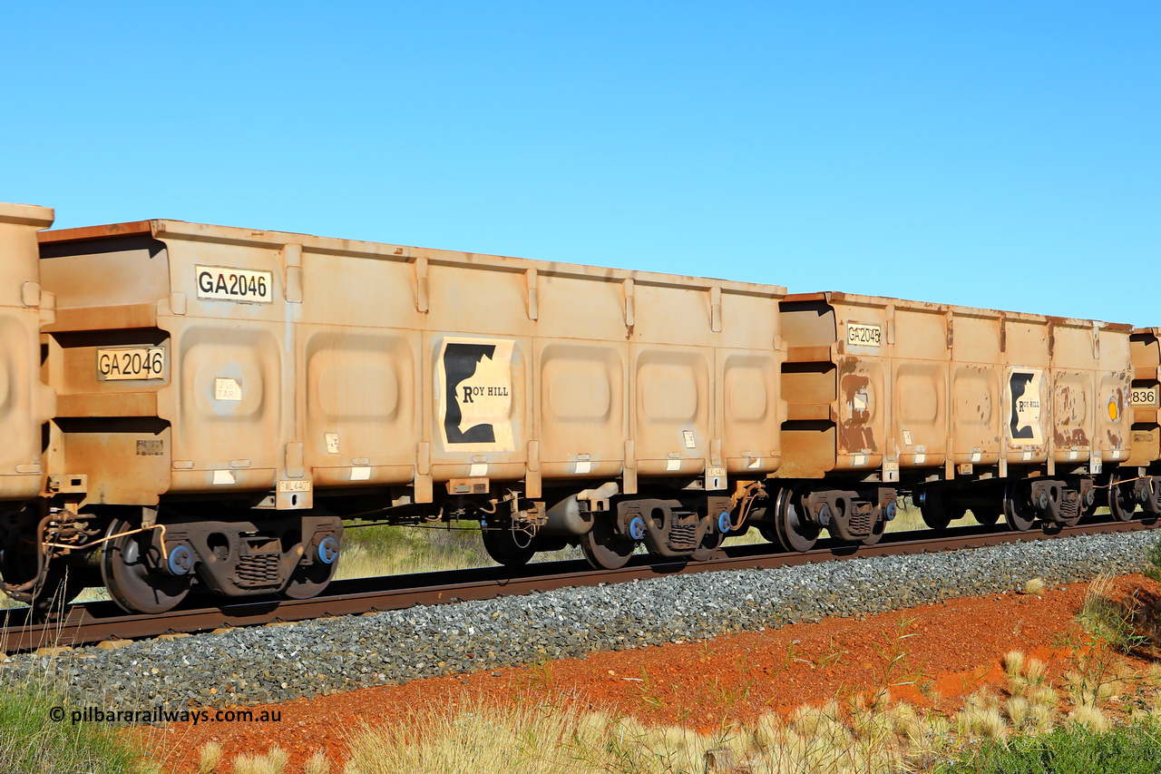 250501 0551
At the 88.448 km, just south of HPPL crossing loop on the Roy Hill line, empty Roy Hill waggon pair GA 2045 - GA 2046, built in China by CSR Yangtze as an CCK138 model ore waggon. May 1, 2025.
Keywords: GA-type;GA2045-GA2046;CSR-Yangtze;CCK138