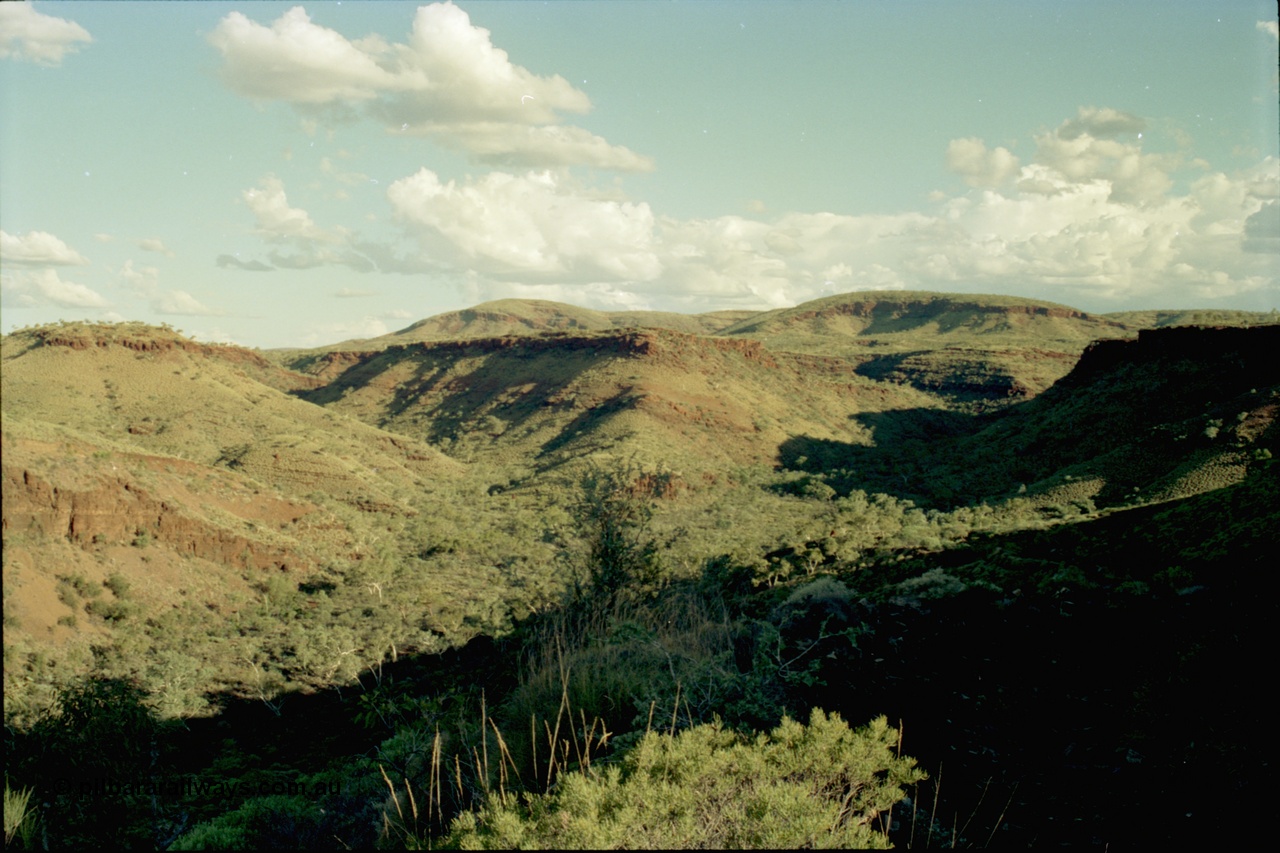 195-07
Wittenoom, Bee Gorge, view from top of cat walk looking south towards Karijini National Park.
