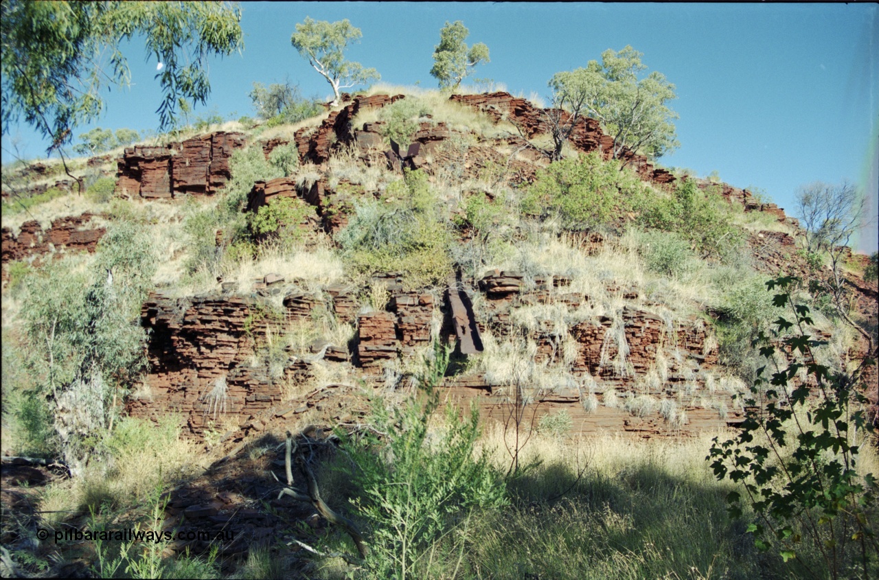 203-33
Yampire Gorge, remains of asbestos mining, chute to move ore down between levels. 
