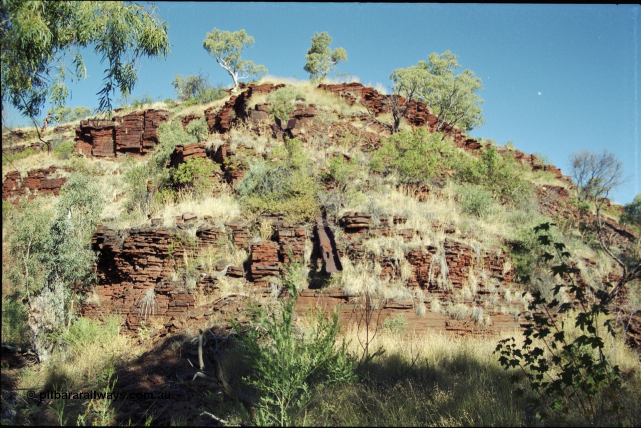 203-34
Yampire Gorge, remains of asbestos mining, chute to move ore down between levels. 

