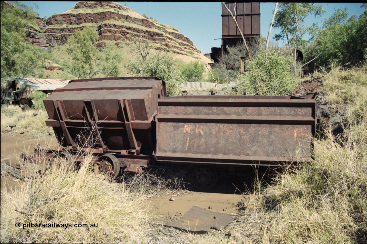 204-21
Wittenoom Gorge Mine, remains of asbestos mining, underground tipping ore cars.
