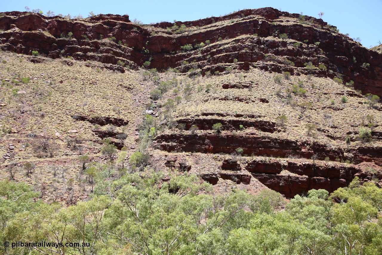 160101 9795
Wittenoom Gorge, Gorge Mine area, view of the eastern wall of the gorge shows cat walks were exploration has taken place. [url=https://goo.gl/maps/AkQZPVM2Wtq]Geodata[/url].
