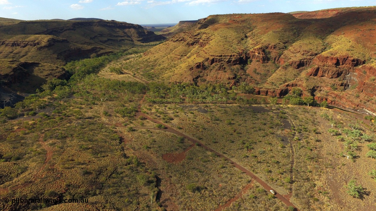 160102 DJI 0046
Wittenoom Gorge, view looking north, tailings from Colonial Mine on the left, Magazine Pool on the right. [url=https://goo.gl/maps/yQrfPBPKthkdhCHVA]Geodata[/url].
