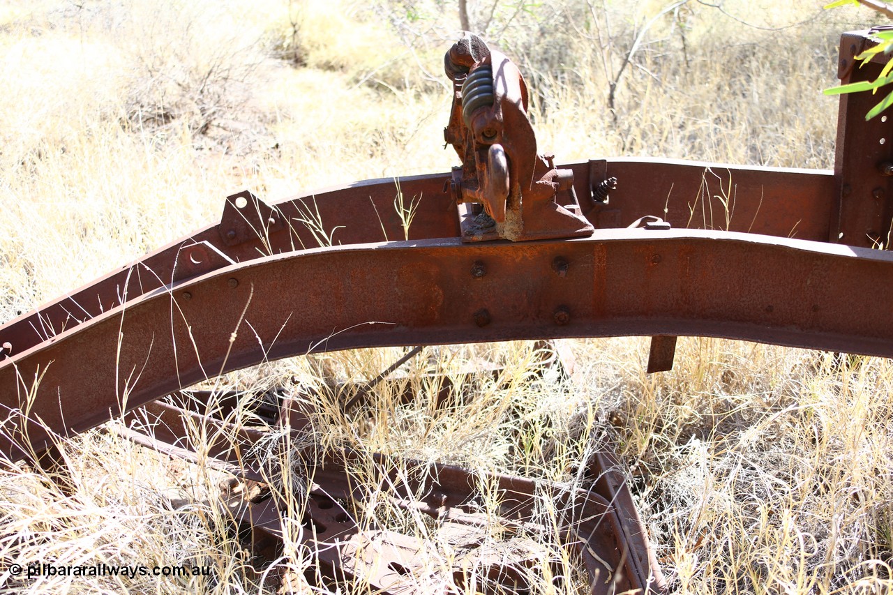 160103 9837
Located in the bush near Colonial Mill is this relic of a Fordson One Man Power Grader originally supplied by Lynas Motors Ltd. An old newspaper article on these graders can be found [url=http://www.trove.nla.gov.au/ndp/del/page/4440149] here [/url]. Geodata: [url=https://goo.gl/maps/zwzb6Rchkzj] -22.3057767 118.3247750 [/url].
Keywords: Lynas-Motors-Ltd;Fordson-Power-Grader;