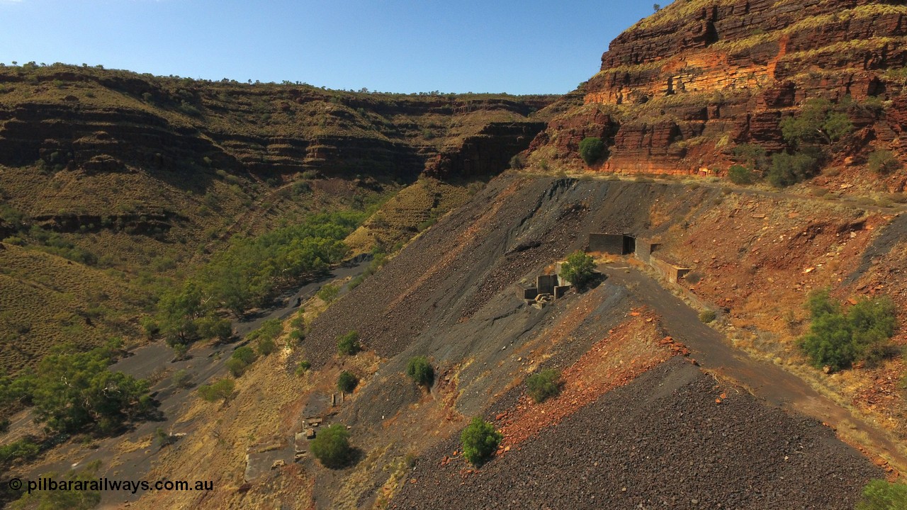 160103 DJI 0055
Colonial Mill and mine ruins located within Wittenoom Gorge. Concrete foundations remain of the once impressive crusher, mill, dryer and bagging plant. See images of the site intact [url=http://www.pilbararailways.com.au/gallery/thumbnails.php?album=118] here [/url]. Geodata: [url=https://goo.gl/maps/SjAFSM93y4q] -22.3107554 118.3185943 [/url].
