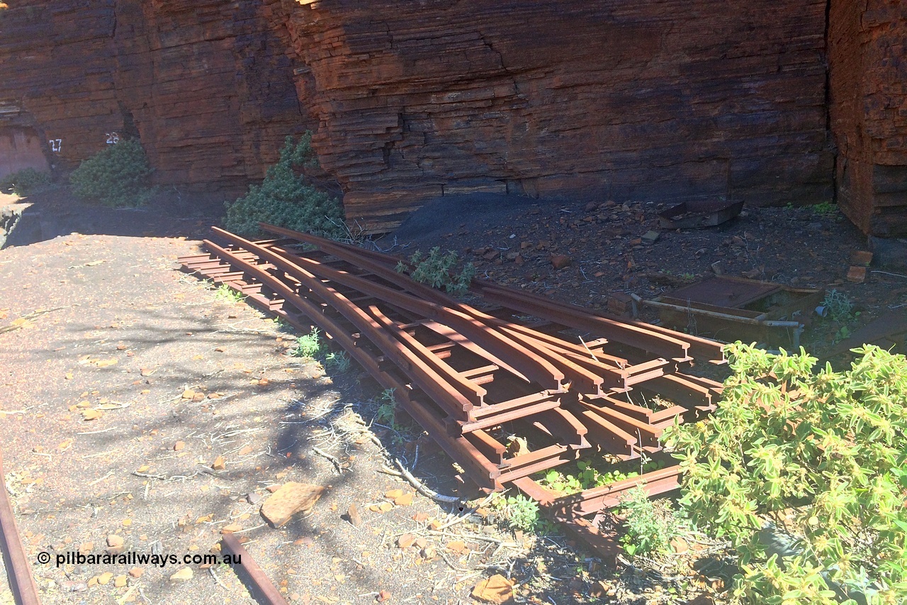 160710 iPh5S 2803
Wittenoom Gorge, Colonial Mine, view looking across the level to adits #28 and #27. Tailings fill has eroded, old track points or switches stacked up. [url=https://goo.gl/maps/maDEBws4ULiH7nWz6]Geodata[/url].
