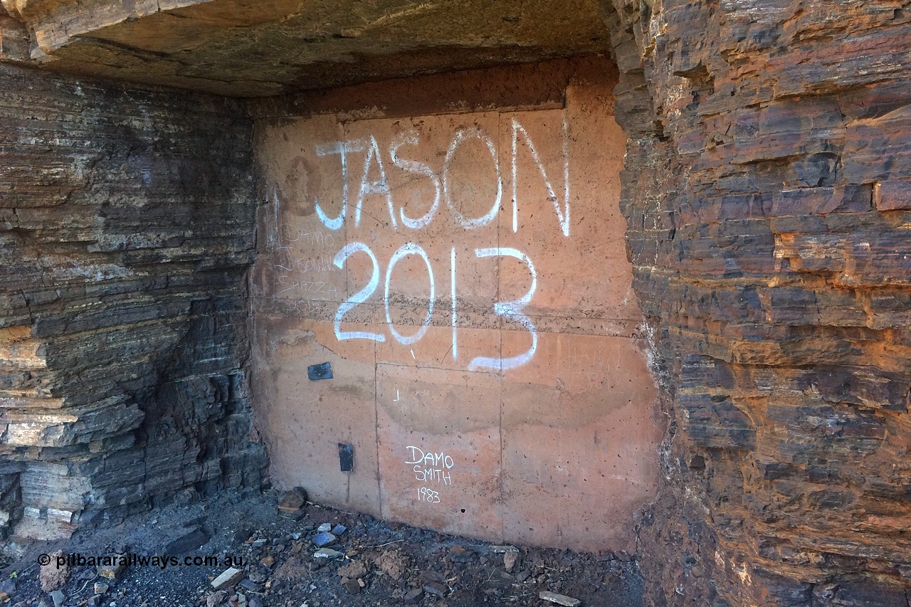 160710 iPh5S 2804
Wittenoom Gorge, Colonial Mine entry adit #28 sealed up. [url=https://goo.gl/maps/sNzFvw5b3CkE9XGP9]Geodata[/url].
