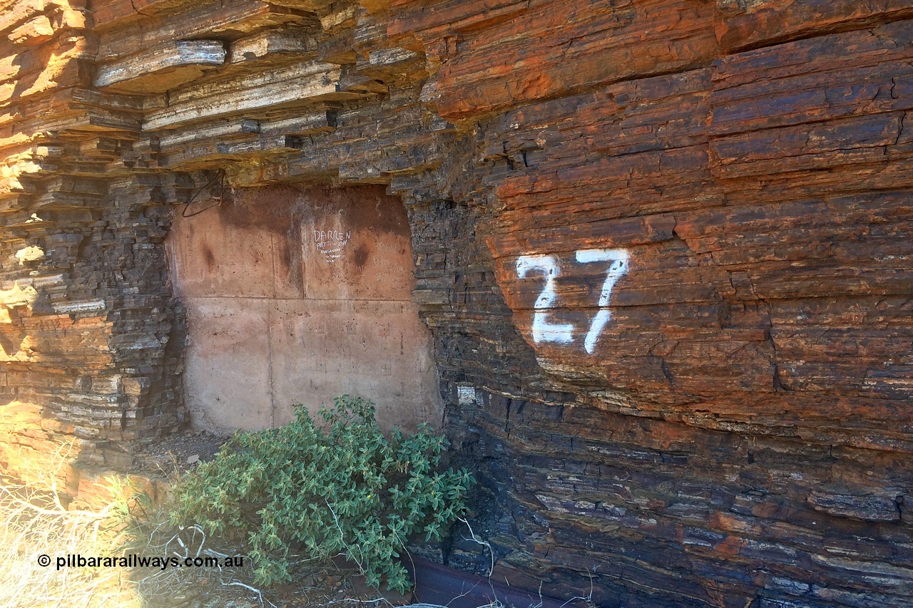 160710 iPh5S 2805
Wittenoom Gorge, Colonial Mine entry adit #27 sealed up. [url=https://goo.gl/maps/sNzFvw5b3CkE9XGP9]Geodata[/url].

