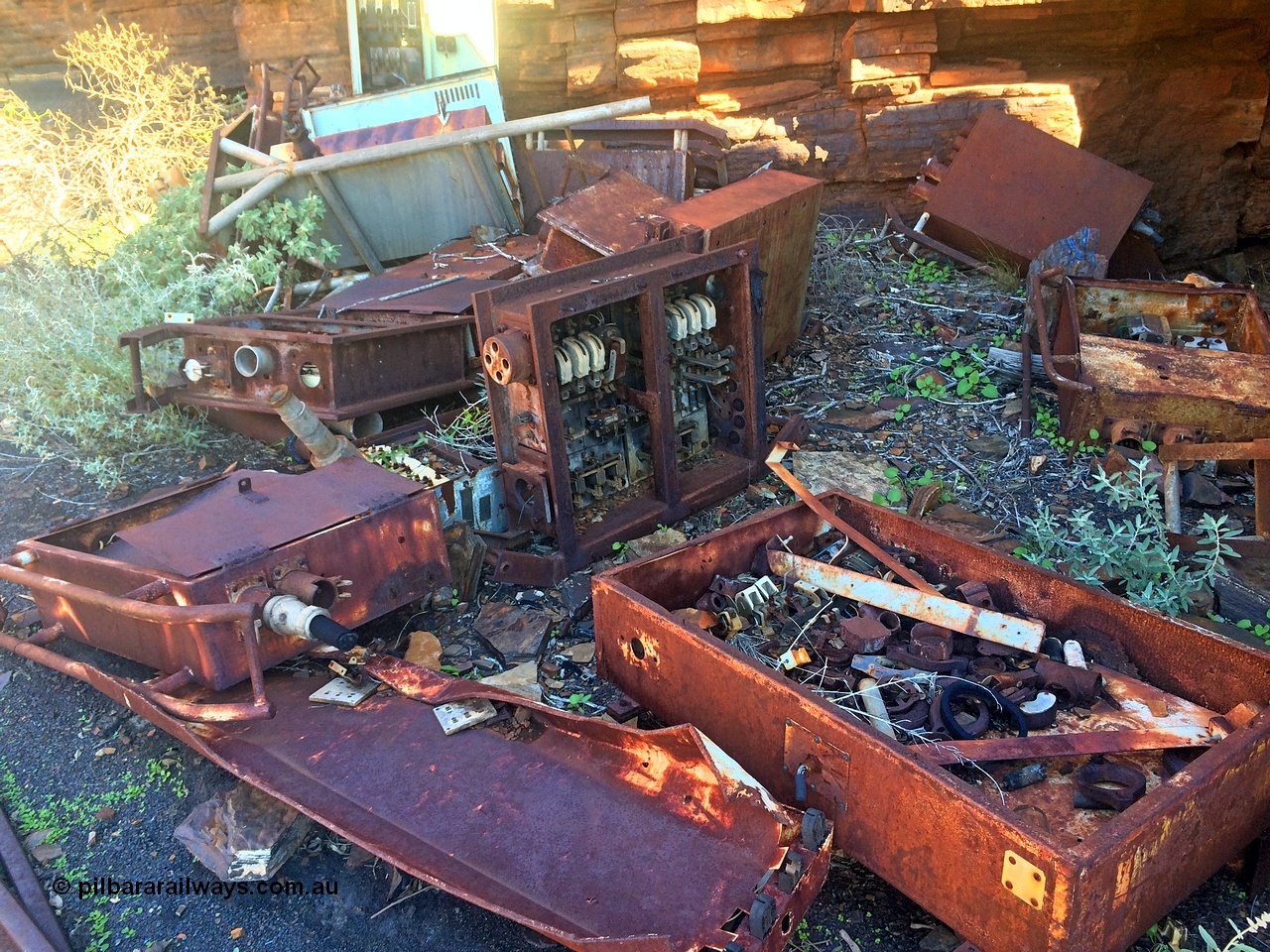160710 iPh5S 2810
Wittenoom Gorge, Colonial Mine, a pile of old underground 'jumbo' boxes for power distribution to electric pumps and drills. Jumbo is a modern mining term, so these would have been called something else…

