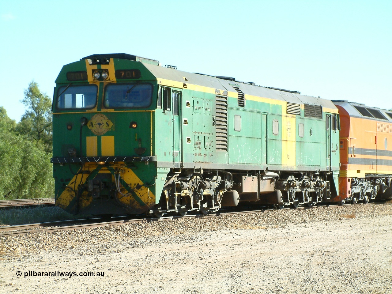 030403 154446
Gladstone, former South Australian Railways AE Goodwin built DL500G ALCo designated the 700 class, class leader 701 serial G6042-2 leads a grain train being loaded on the 3rd April 2003.
Keywords: 700-class;701;AE-Goodwin;ALCo;DL500G;G6042-2;