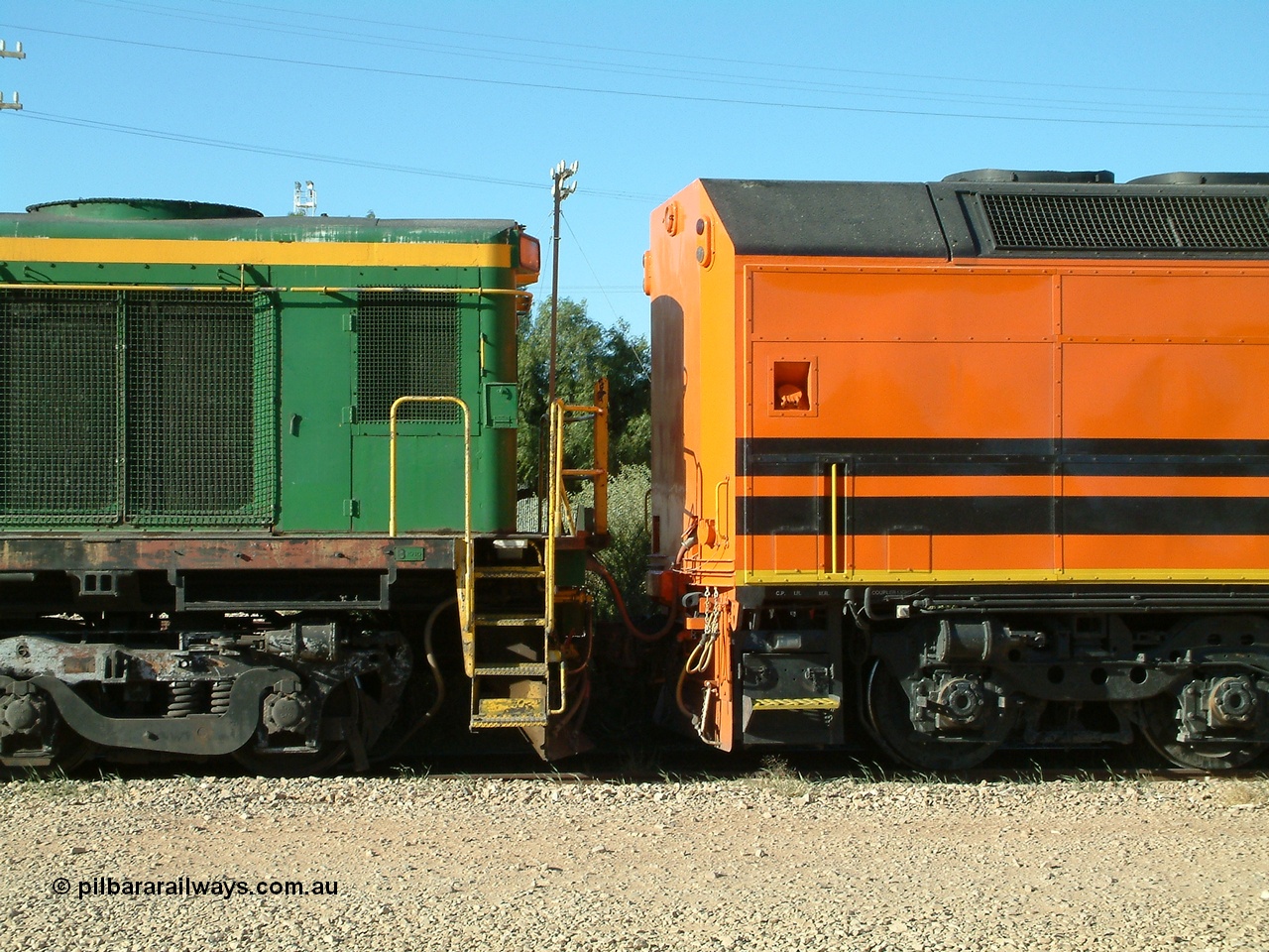 030403 162155
Crystal Brook, view of rear end of CLF class leader CLF 1 'City of Whyalla' serial 93-AN-1, rebuilt by MKA to EMD model AT26C-2M from CL class unit CL 2 in 1993, coupled to a 600 class ALCo unit. 3rd April 2003.
Keywords: CLF-class;CLF1;MKA;EMD;AT26C-2M;93-AN-1;rebuild;CL-class;CL2;Clyde-Engineering;EMD;AT26C;70-694;