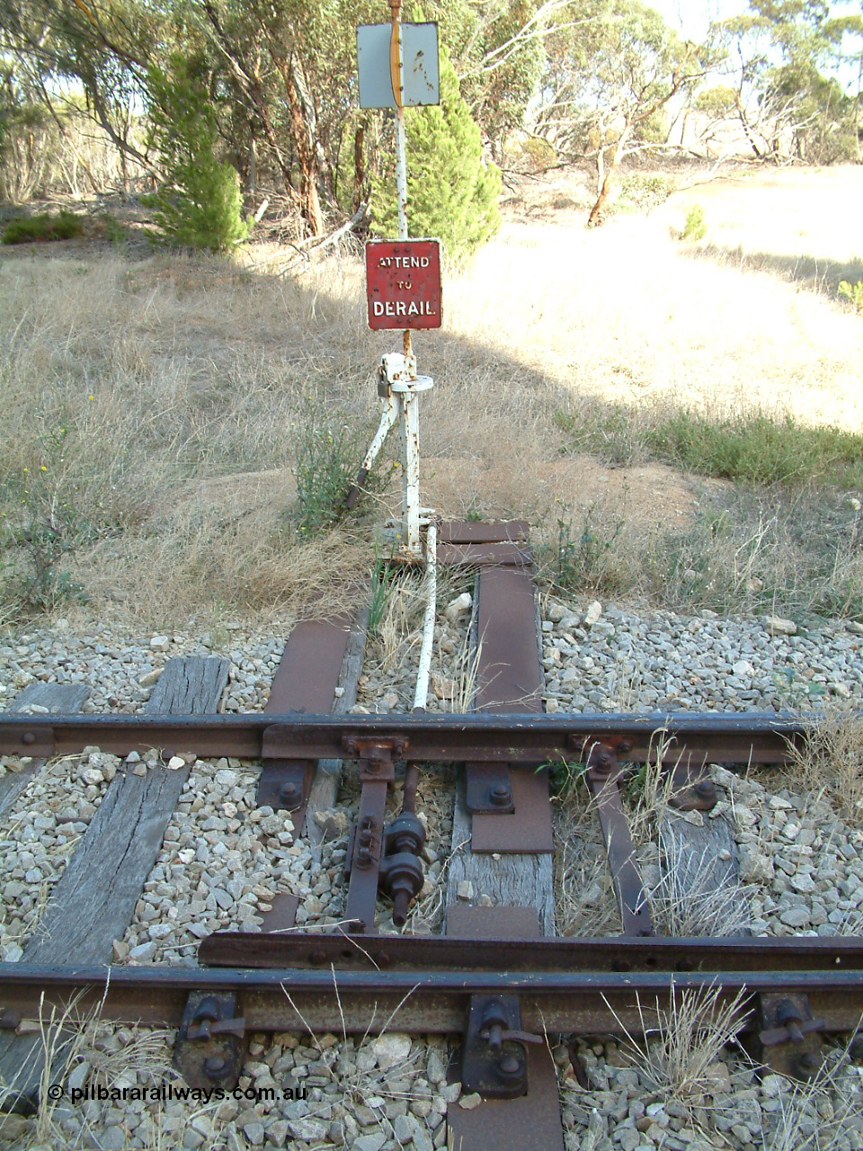030406 092433
Yeelanna, detail view of the points, lever and indicator and track fixtures for the south leg of the triangle. 6th April 2003.
