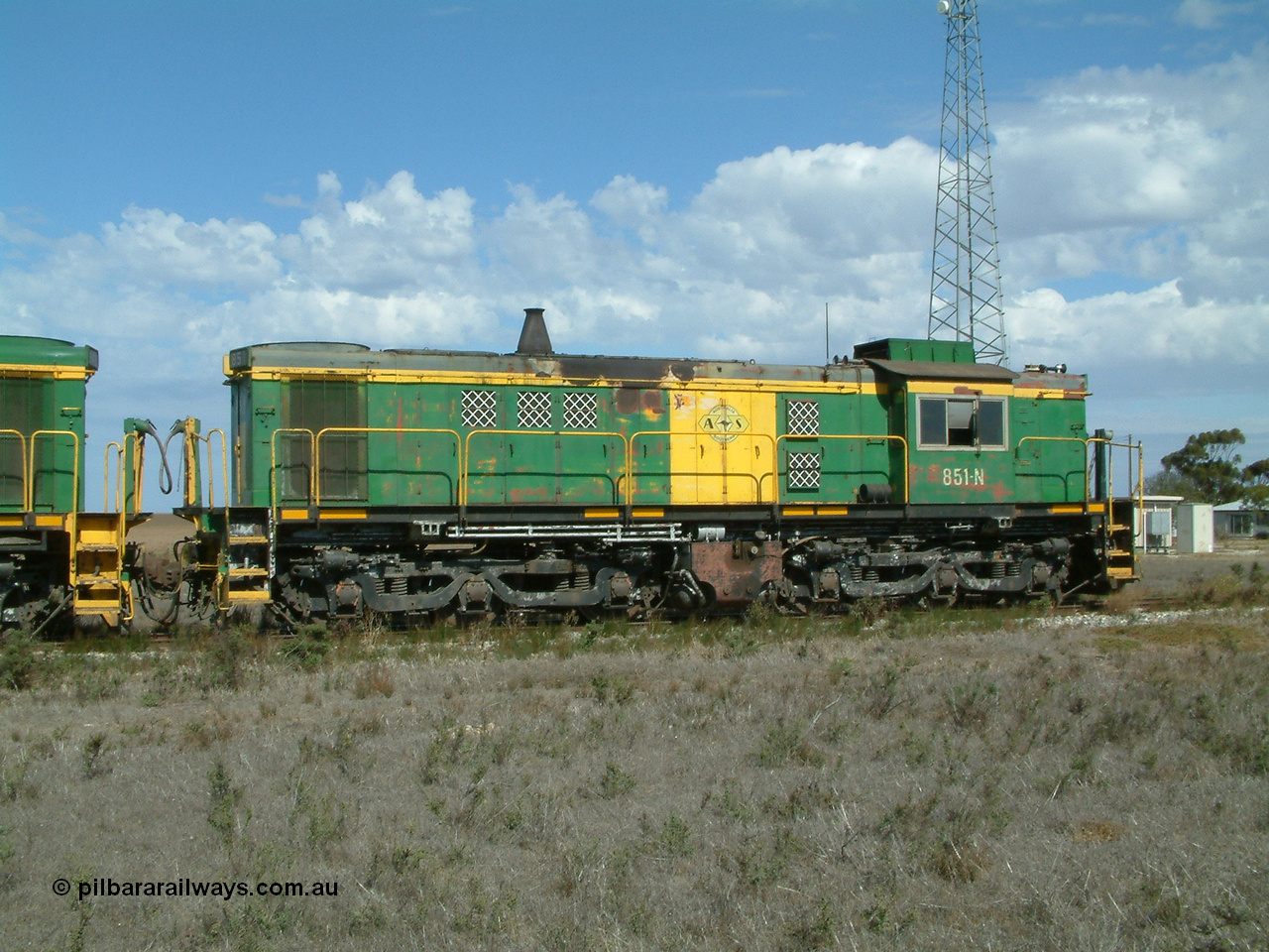 030409 140726
Wharminda, former Australian National 830 class unit 851 an AE Goodwin built ALCo DL531 model serial 84137, 851 has spent its entire operating career on the Eyre Peninsula.
Keywords: 830-class;851;AE-Goodwin;ALCo;DL531;84137;