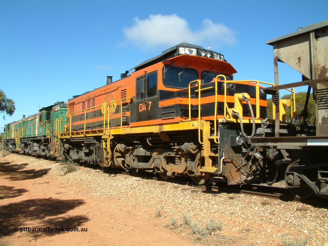 030411 101952
Kimba Grain Bunker, ALCo DL531G/1 model rebuilt from an AE Goodwin made ALCo DL531 48 class 4813 serial 83713, issued to Eyre Peninsula from new in March 1966, 11th April 2003. [url=https://goo.gl/maps/Et8bgaqpMnn]Geodata here[/url].
Keywords: DA-class;DA7;83713;Port-Augusta-WS;ALCo;DL531G/1;48-class;4813;rebuild;