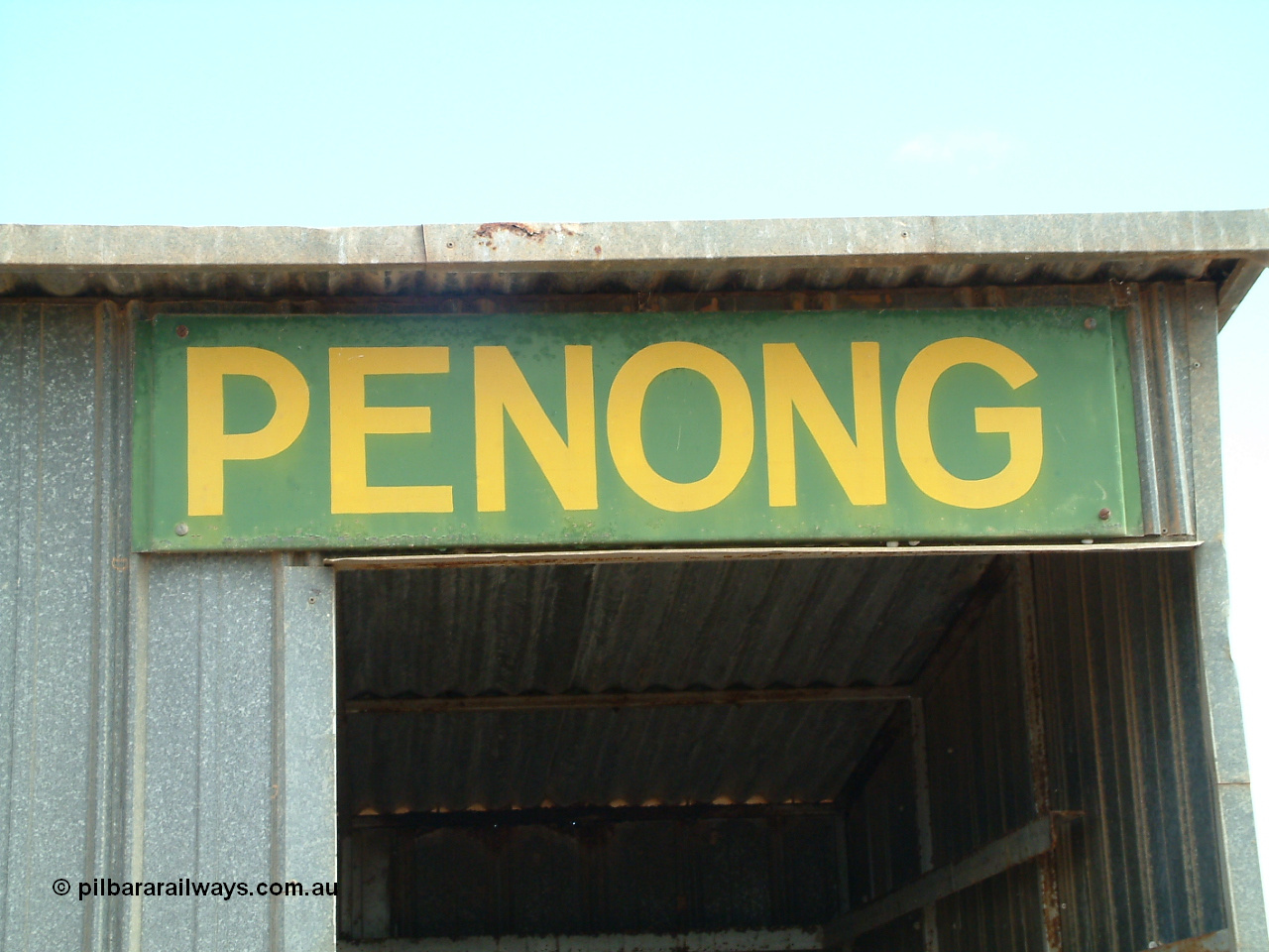 030414 154434
Penong station name board on shelter shed. , last train in March 1997.
