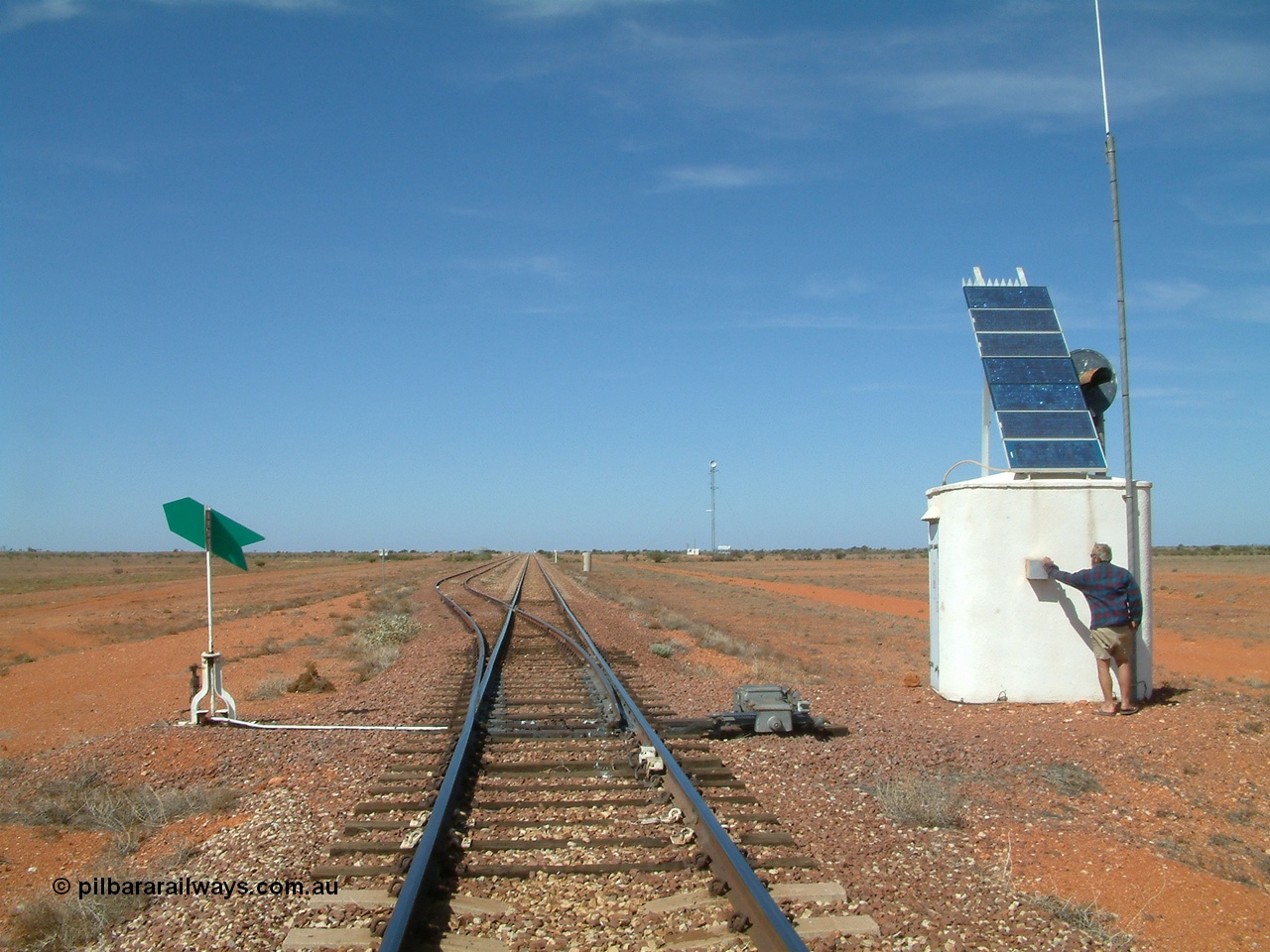 030416 110604
Manguri Siding, looking south from north end, located 706.5 km from the 0 datum at Coonamia and 200 km north of Tarcoola between Wirrida and Cadney Park on the Tarcoola - Alice Springs line and 40 km west of Coober Pedy. [url=https://goo.gl/maps/v9aGRUMpdFJBrqjCA]GeoData location[/url]. 16th April 2003.
