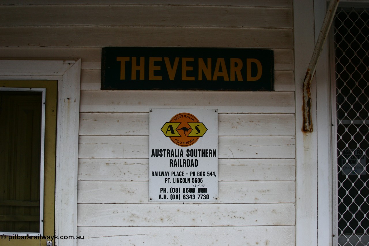 051102 6630
Thevenard, station name and current owner / operator Australian Southern Railroad sign.
