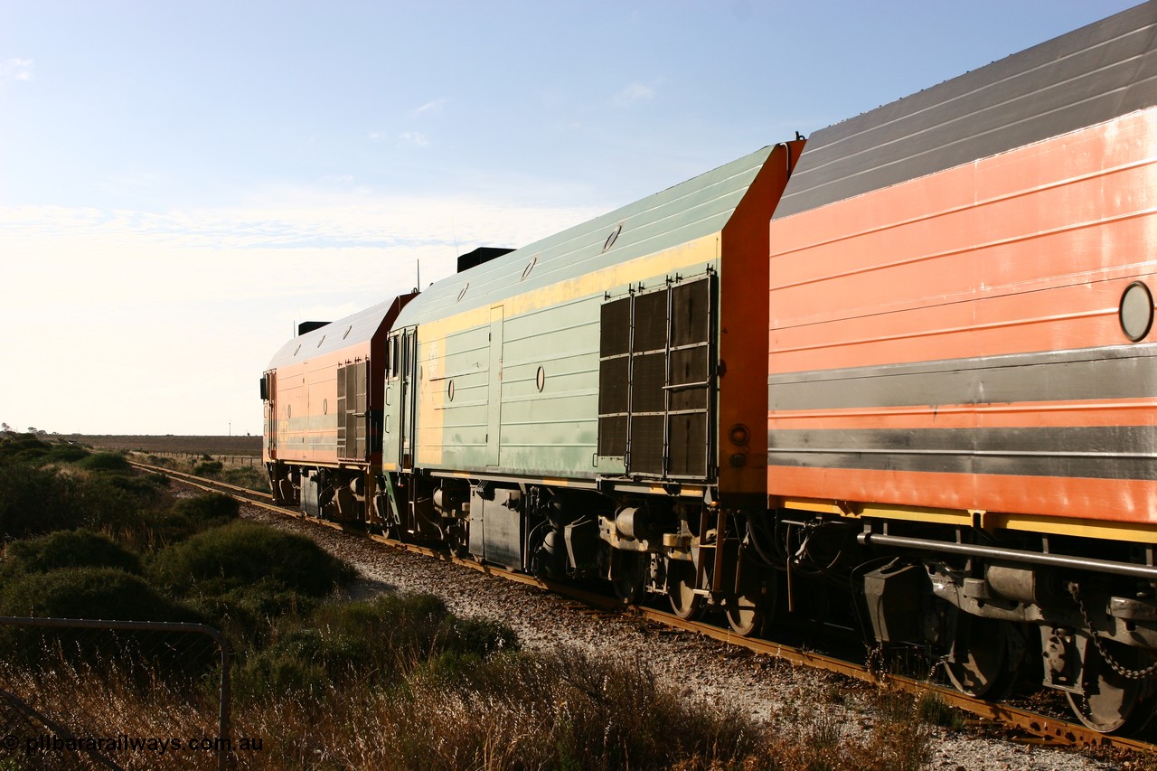 060113 2424
Ceduna, NJ class Clyde Engineering EMD JL22C model unit NJ 3 serial 71-730, built in 1971 at Clyde's Granville NSW workshops, started out on the Central Australia Railway for the Commonwealth Railways before being transferred to the Eyre Peninsula system in 1981. Still in AN green but lettered for Australian Southern Railroad.
Keywords: NJ-class;NJ3;Clyde-Engineering-Granville-NSW;EMD;JL22C;71-730;