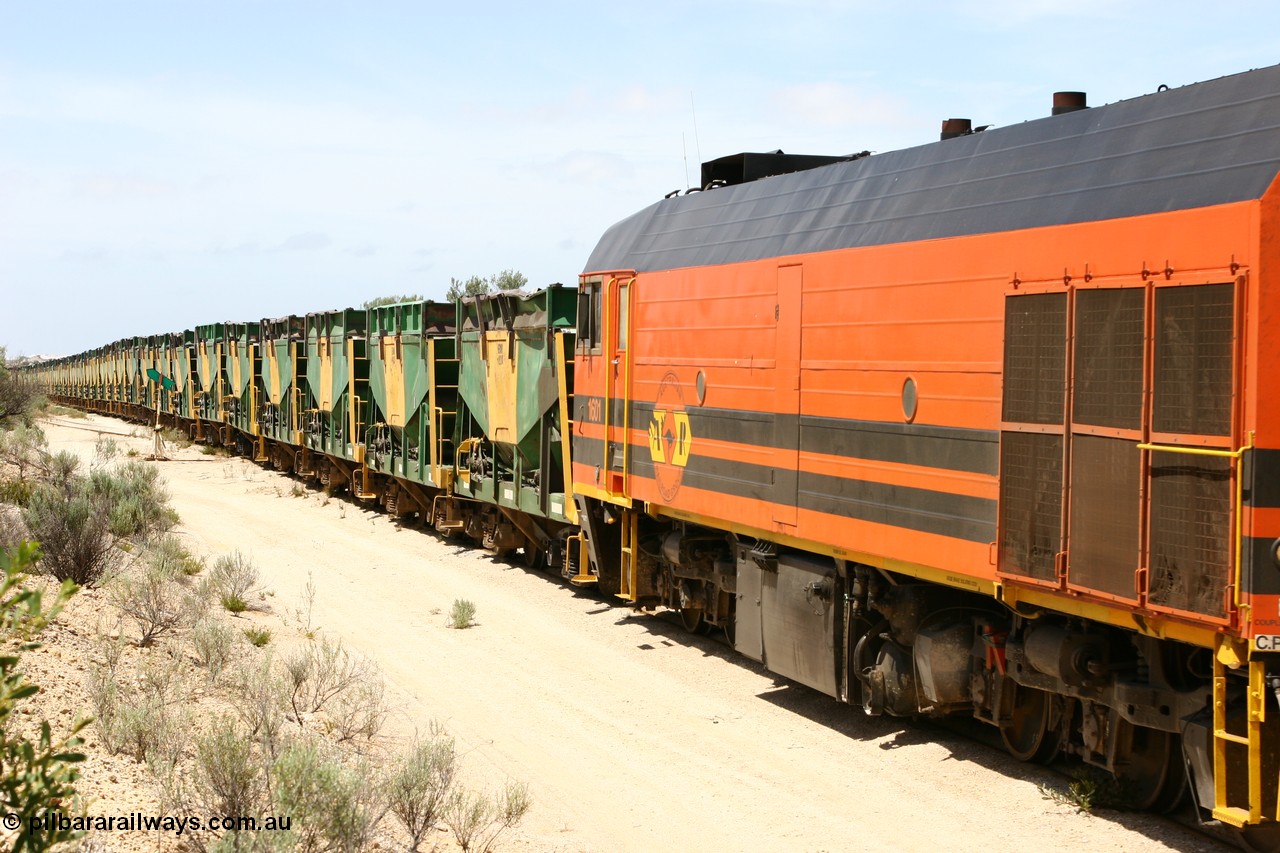 060113 2497
Kevin, empty train 6DD3 on the [url=https://goo.gl/maps/jZAuZ]stub of the now closed line to Penong[/url] shunts back onto the triangle leg to reverse the train prior to loading. 13th January 2006.
Keywords: 1600-class;1601;Clyde-Engineering-Granville-NSW;EMD;JL22C;71-728;NJ-class;NJ1;