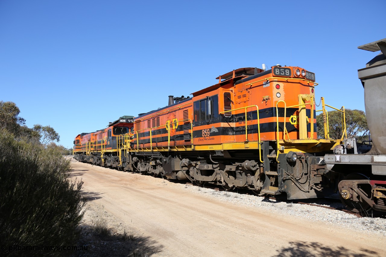 130703 0154
Murdinga, rear view of the three locomotives, 859 'City of Port Lincoln', 906 and 1203 on the lead. [url=https://goo.gl/maps/uDetNu8Kqon3CEMR6]Geo location[/url]. 3rd July 2013.
Keywords: 830-class;859;AE-Goodwin;ALCo;DL531;84705;
