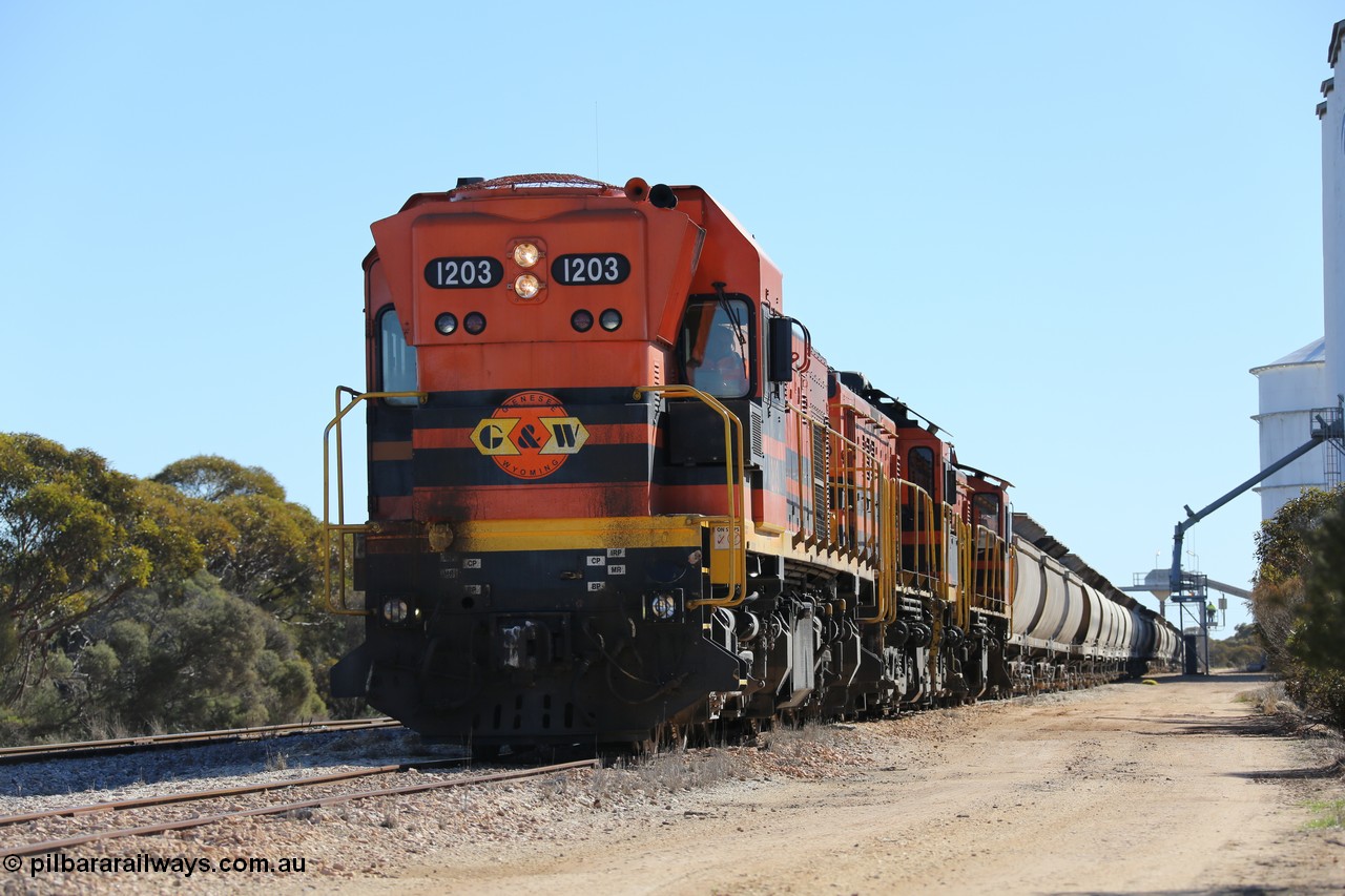 130703 0168
Murdinga, ARG 1200 class unit 1203, a Clyde Engineering EMD model G12C serial 65-427, one of two originally built in 1965 for Western Mining Corporation and operated by the WAGR as their A class A 1513, fitted with dynamic brakes, started working on the Eyre Peninsula in November 2004.
Keywords: 1200-class;1203;Clyde-Engineering-Granville-NSW;EMD;G12C;65-427;A-class;A1513;
