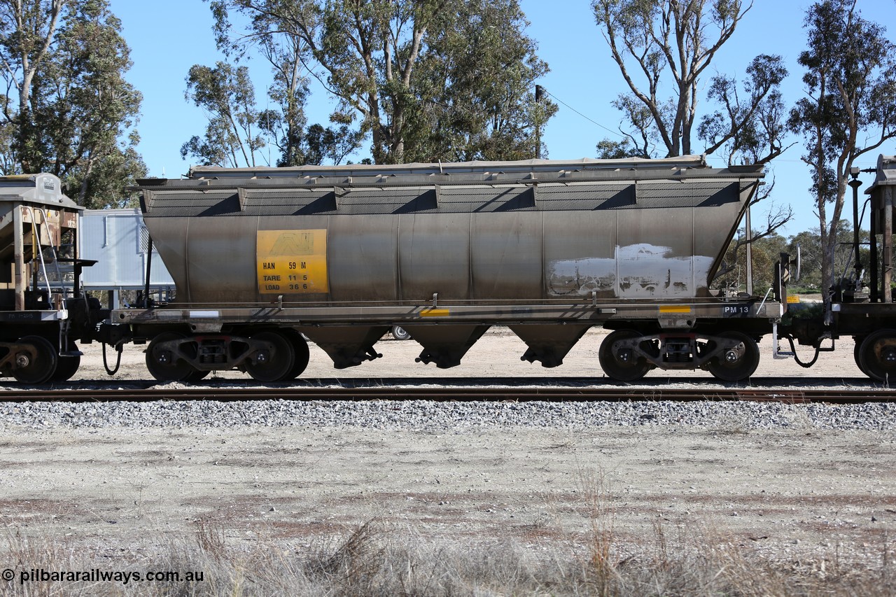 130703 0172
Tooligie, HAN type bogie grain hopper waggon HAN 59, one of sixty eight units built by South Australian Railways Islington Workshops between 1969 and 1973 as the HAN type for the Eyre Peninsula system.
Keywords: HAN-type;HAN59;1969-73/68-59;SAR-Islington-WS;